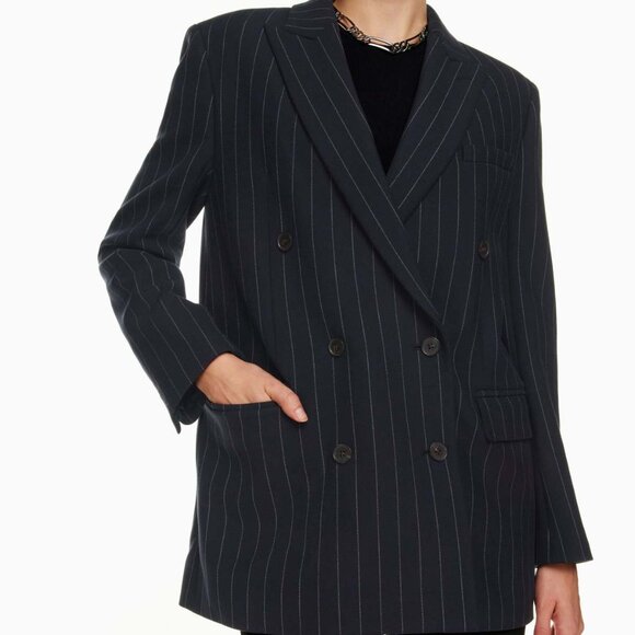New (never worn) Aritzia Babaton Status blazer navy pinstripe Size L - Picture 2 of 6